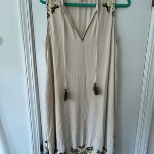 Cream Sleeveless Dress with Embroidered Details